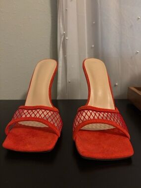 SHEIN Red Mesh Open-Toe Slide Mules